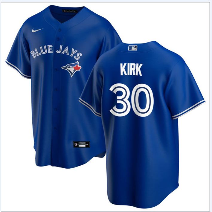 Men 2025 Toronto Blue Jays 30 Kirk Blue Nike MLB Jersey 01